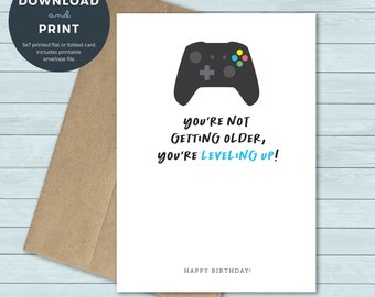 Printable Birthday Card | Video Game Controller, Gamer, Game Controller, Level Up Birthday Card | Birthday Card | Digital Download