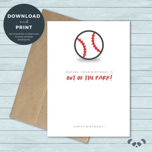 Tarjeta de cumpleaños imprimible / Béisbol, Pelota, Deporte, Tarjeta de cumpleaños de juego / Tarjeta de cumpleaños / Descarga digital