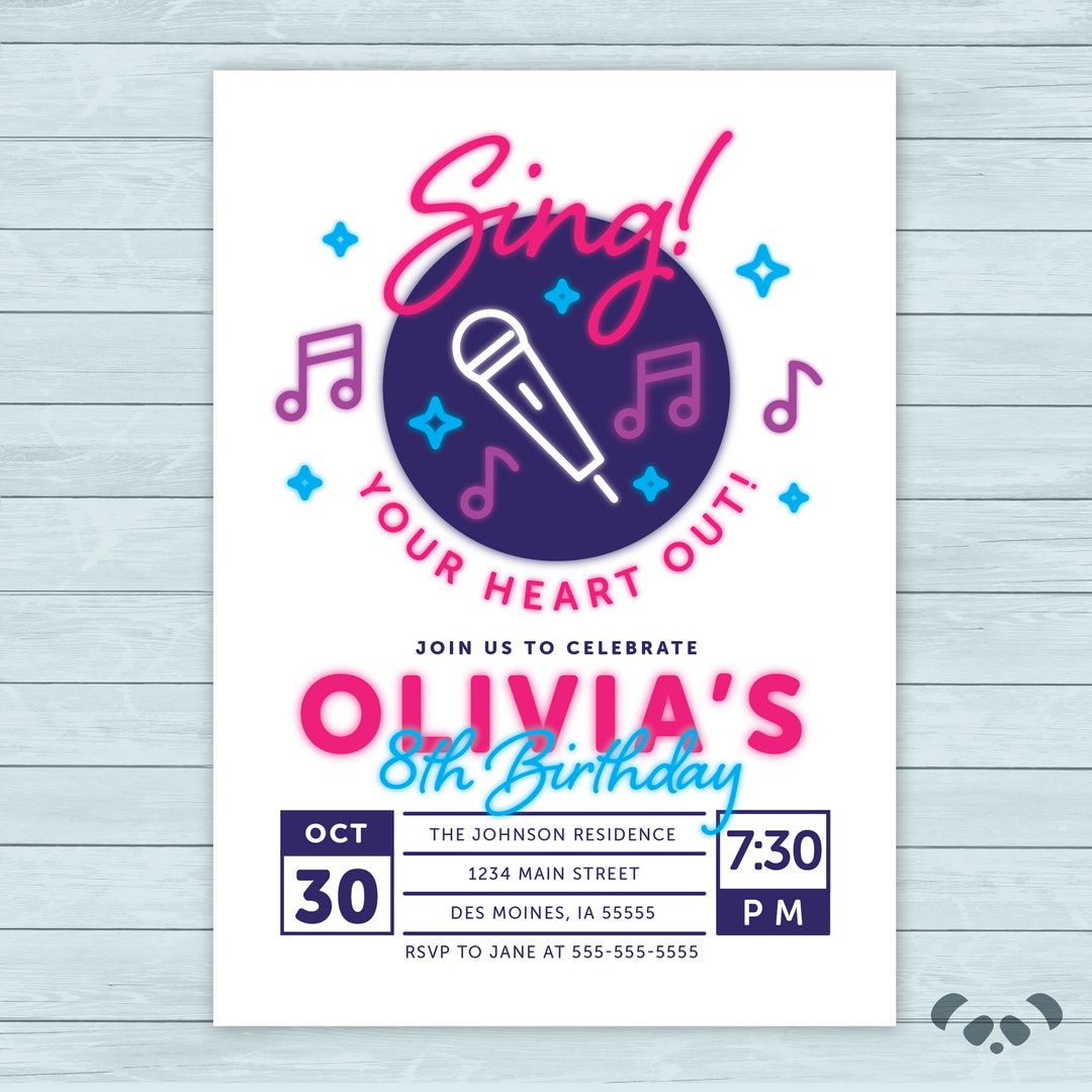 Sing Karaoke Birthday Party Invitation Music Singing Birtnday Invite