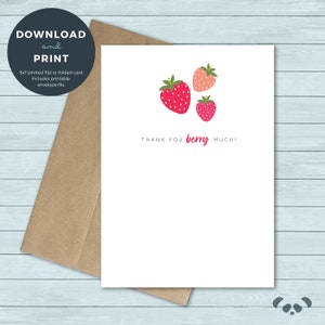 Printable Thank You Card | Strawberries Thank You Berry Much Thank You Greeting Card | Digital Download