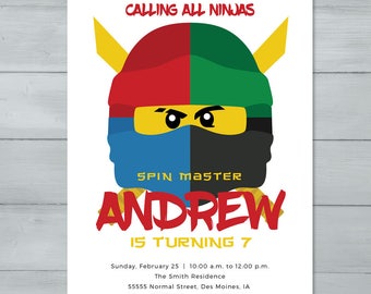 Ninjago Birthday Party Invitation | Lego Ninjago Invitation | Ninja Samurai Lego Invite