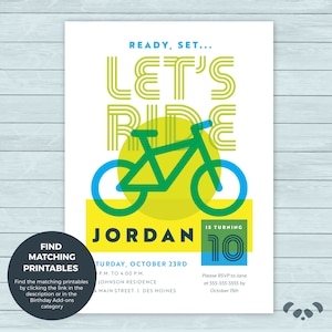Bicycle Birthday Party Invitation  |  Let&#39;s Ride Bike Birthday Invite
