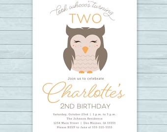 Owl Birthday Party Invitation  |  Owl Invite  |  Look Whooo's Turning Owl Birthday Invitation