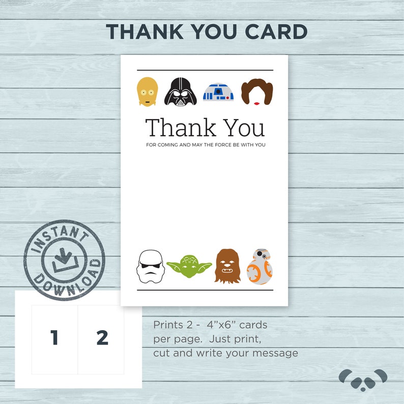 Star Wars Printable Thank You Card Instant Download Darth | Etsy