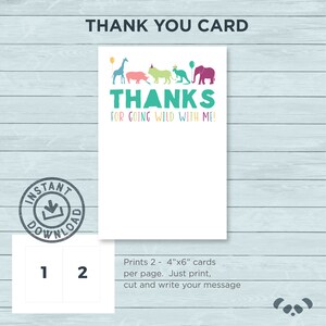 Printable Party Animals Birthday Party Pack Instant Download Thank You Card, Favor Tags, Banner, Water Labels, Cupcake Toppers image 2