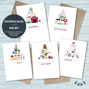 Pacote de cartões de agradecimento para impressão | prestador de serviços, cachorro, creche, cabeleireiro, médico, cartão de férias de Natal | Download digital