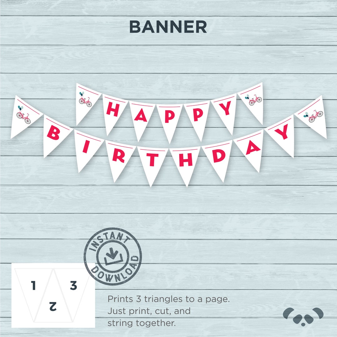Bicycle Bike Printable Happy Birthday Banner | Instant Download Bicycle ...