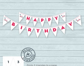 Bicycle Bike Printable Happy Birthday Banner |  Instant Download Bicycle Bike Happy Birthday Banner