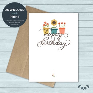 Printable Birthday Card | Blooms, Flowers, Flower Pot, Daisy, Floral, Garden Birthday Card | Birthday Card | Digital Download