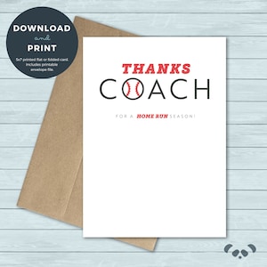 Biglietto di ringraziamento stampabile / Grazie coach allenatore di baseball grazie biglietto d'auguri / download digitale