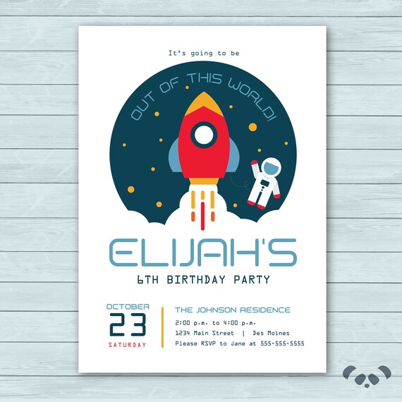 Rocket Birthday Party Invitation  |  Spaceship Invitation  |  Space Rocket Outer Space Astronaut Invite