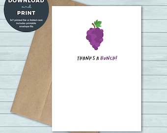 Printable Thank You Card | Grapes Thanks a Bunch Thank You Greeting Card | Digital Download