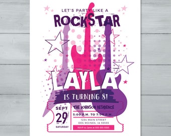 Rockstar Birthday Invitation  |  Popstar, Diva, Guitar, Rock n' Roll, Musician, Electric, Acoustic Music Birthday Invitation  |  Boy & Girl