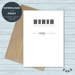 Afdrukbare bedankkaart | Piano muziek leraar dank u wenskaart | Digitaal downloaden