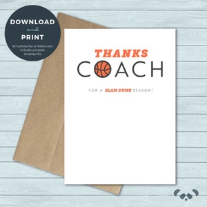 Afdrukbare bedankkaart | Bedankt Coach Basketbal Coach Bedankt Wenskaart | Digitaal downloaden