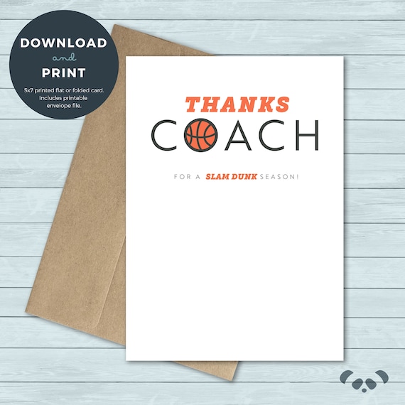 Biglietto di ringraziamento stampabile / Grazie coach allenatore di basket grazie biglietto d'auguri / download digitale
