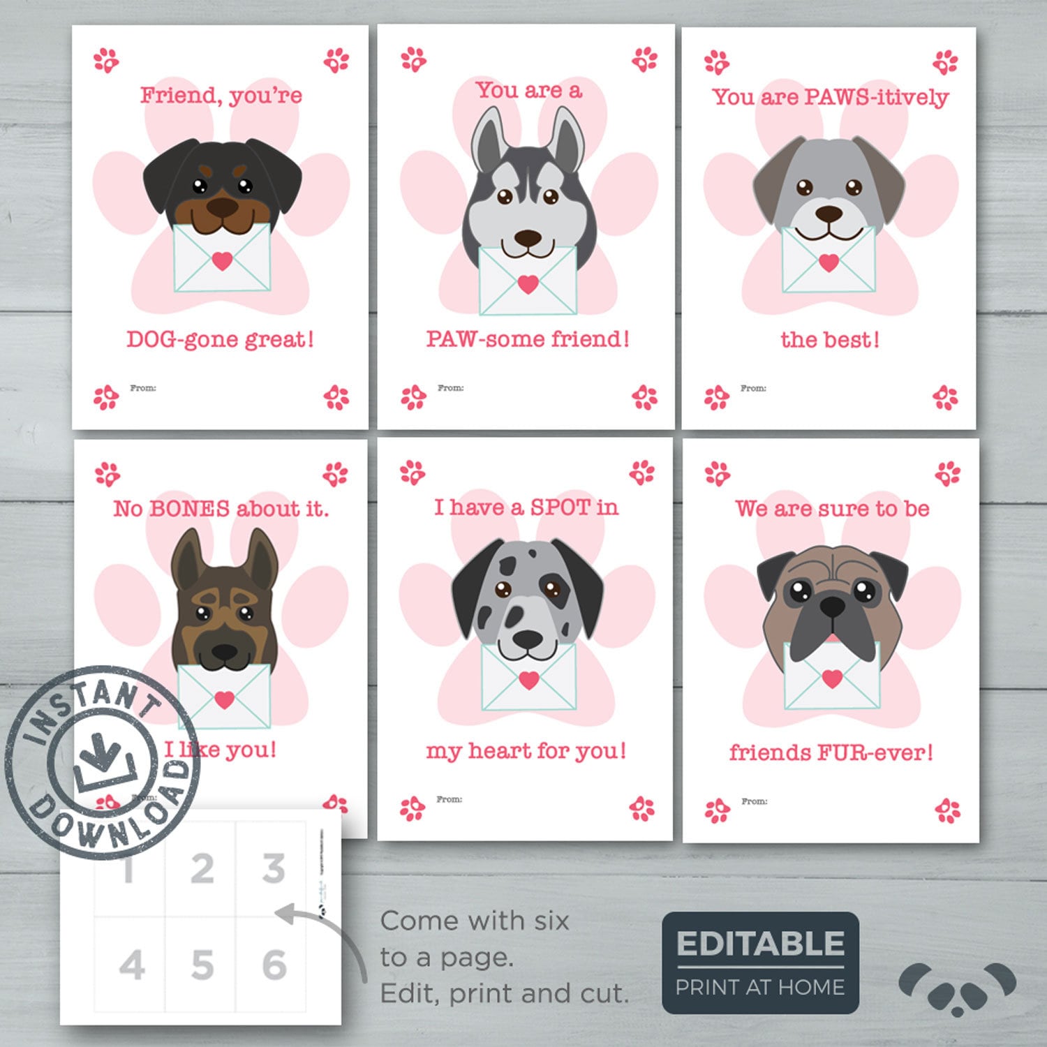 Kids Valentine Cards Dog Puppy Valentines Bulldog Husky Etsy
