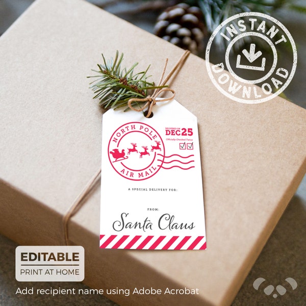 Printable From Santa Gift Tags | Christmas North Pole Santa Gift Tags  |  Santa Gift Tags  |  Editable Instant Download