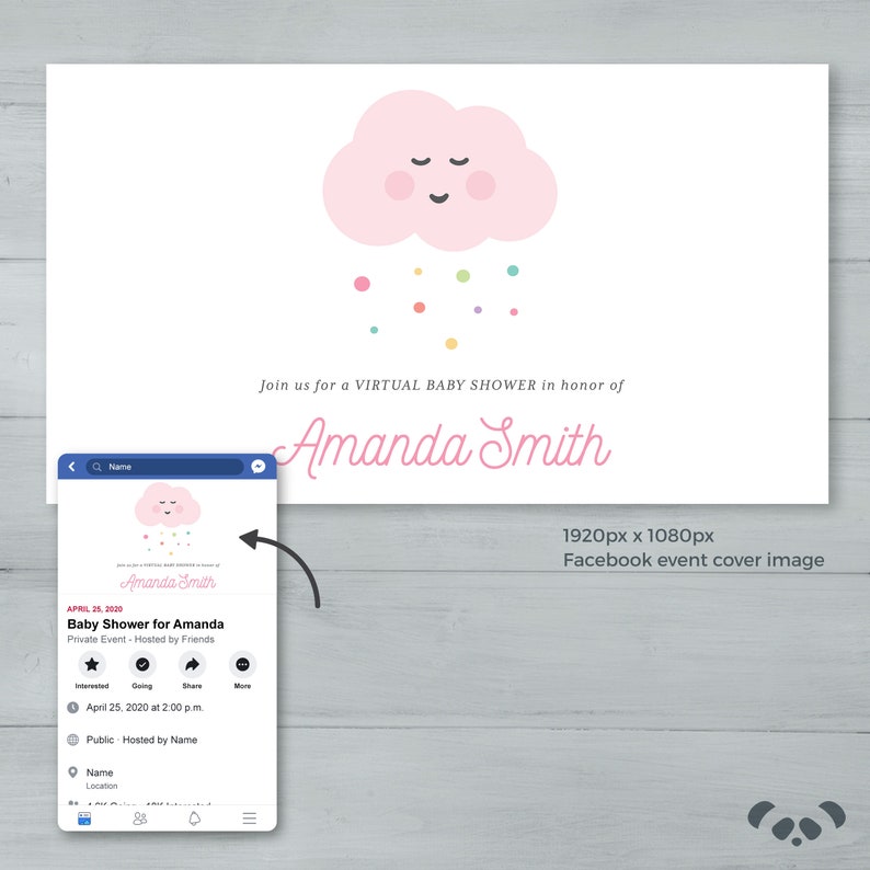 Rain Cloud Shower Sprinkle Pink Blue Yellow Virtual Baby Shower Invitation and Facebook Event Cover Image Social Distance Baby Shower image 3