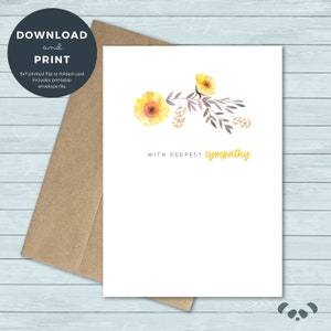 Printable Sympathy Card | Yellow Flowers Sympathy Condolences Greeting Card | Digital Download