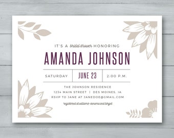 Bridal Shower Invitation  |  Floral Bridal Shower Invitation | Bridal Shower Invite