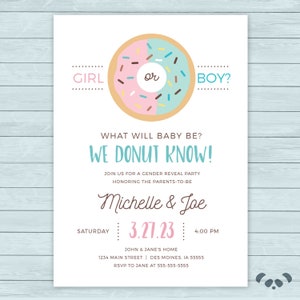 Donut Gender Reveal Invitation / Baby Shower Boy Girl Pink Blue Invitation / Baby Shower