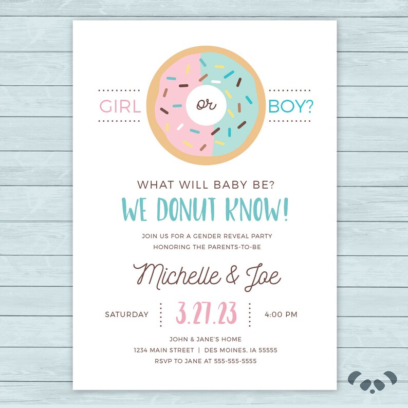 Donut Gender Reveal Invitation Baby Shower Boy Girl Pink Blue Invitation Baby Shower image 1