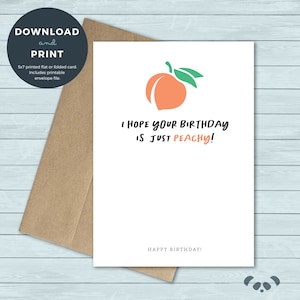 Tarjeta de cumpleaños imprimible / Melocotón, Melocotón, Juego de palabras, Tarjeta de cumpleaños de fruta / Tarjeta de cumpleaños / Descarga digital