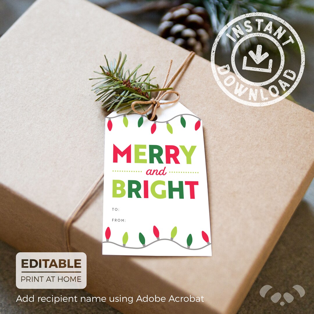 Printable Christmas Gift Tags | Christmas Lights Merry & Bright Holiday ...