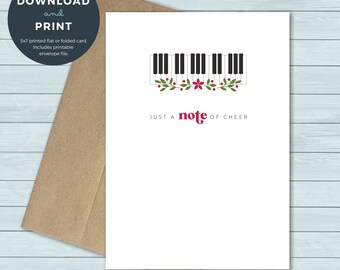 Tarjeta de Navidad Imprimible / Música Piano Band Teacher Keyboard Gracias Tarjeta de Felicitación de Navidad / Descarga Digital