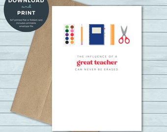 Imprimible Thank You Card / Teacher School Supplies Appreciation Gracias Tarjeta de felicitación / Descarga digital