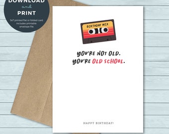 Printable Birthday Card | Cassette Tape, Old School, 90's, 80's Music Birthday Card | Birthday Card | Digital Download