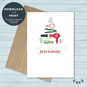 Cartão de Natal para impressão | A beleza do cabeleireiro do cabeleireiro agradece-lhe Cartão Comemorativo | Download digital