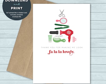 Printable Christmas Card | Hairdresser Hairstylist Beauty Thank You Christmas Greeting Card | Digital Download