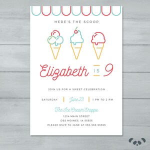 Eiscreme-Geburtstags-Einladung |  Ice Cream Cone Einladung |  Süße Feier einladen |  Gelato, Frozen Yogurt, Froyo Invite