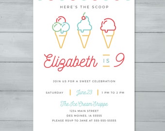 Ice Cream Birthday Invitation  |  Ice Cream Cone Invitation  |  Sweet Celebration Invite  |  Gelato, Frozen Yogurt, Froyo Invite