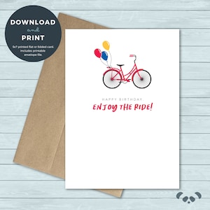 Druckbare Geburtstagskarte | Fahrrad, Fahrrad, Ballons Geburtstagskarte | Geburtstagskarte | Digitaler Download