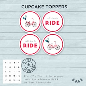Bicycle Bike Printable Cupcake Toppers |  Instant Download Bicycle Bike Cupcake Toppers