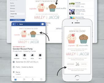 Cupcake or Stud Muffin Virtual Gender Reveal Invitation and Facebook Event Cover Image | Social Distance Gender Reveal