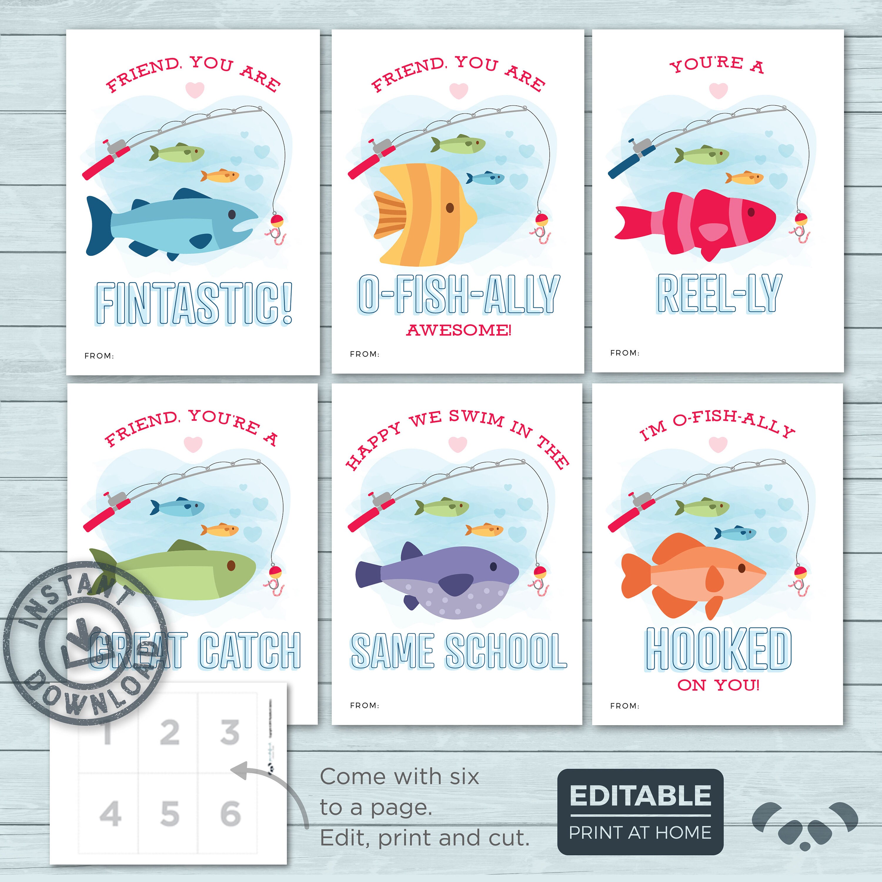 Printable Fishing Valentine's Day Cards, Print at Home Classroom Valentine  Exchange, Boys Fish Valentine Gift Tags 
