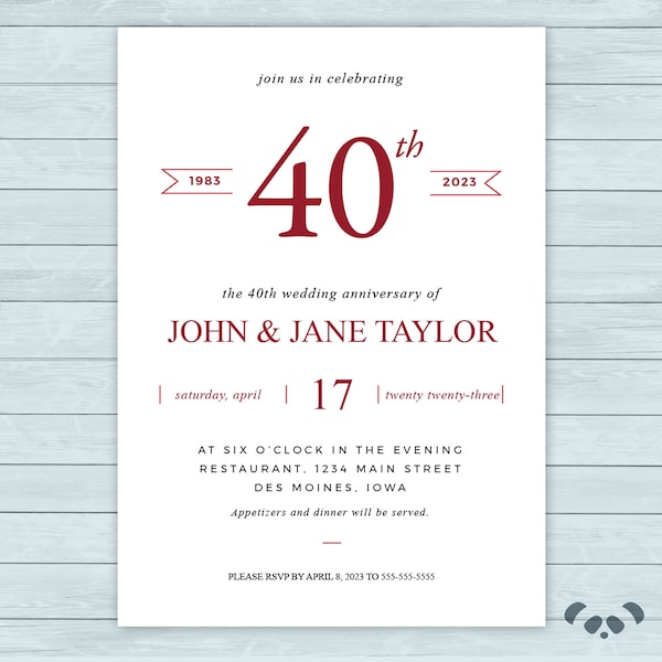 Anniversary Party Invitation  |  Wedding Anniversary Party Invitation  |  Anniversary Invite  |  40th Anniversary Invitation