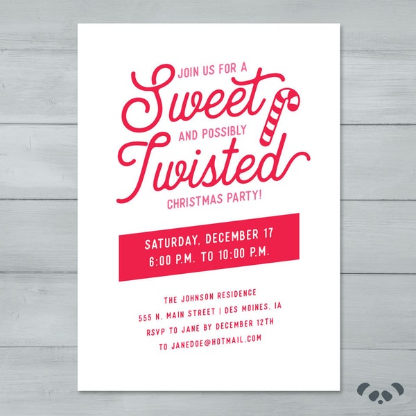 Sweet and Twisted Candy Cane Christmas Party Invitation  |  Candy Cane Holiday Party Invite