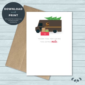 Afdrukbare bedankkaart | UPS Delivery Person Christmas Holiday Bedankje Wenskaart | Digitale download