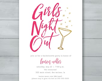 Girls Night Out Bachelorette Party Invitation  |  Drinks Martini GNO Bachelorette Party Invite