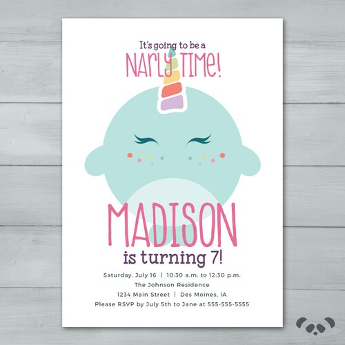 Narwhal Invitation Printable Narwhal Birthday Party Invite - Etsy
