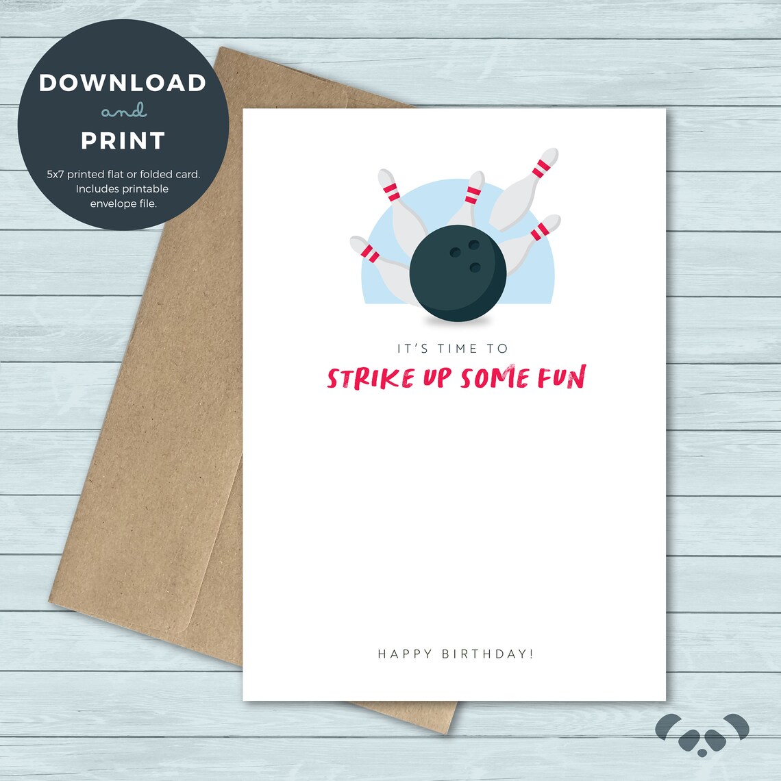 Printable Birthday Card Bowling Ball Bowl Pins Strike | Etsy