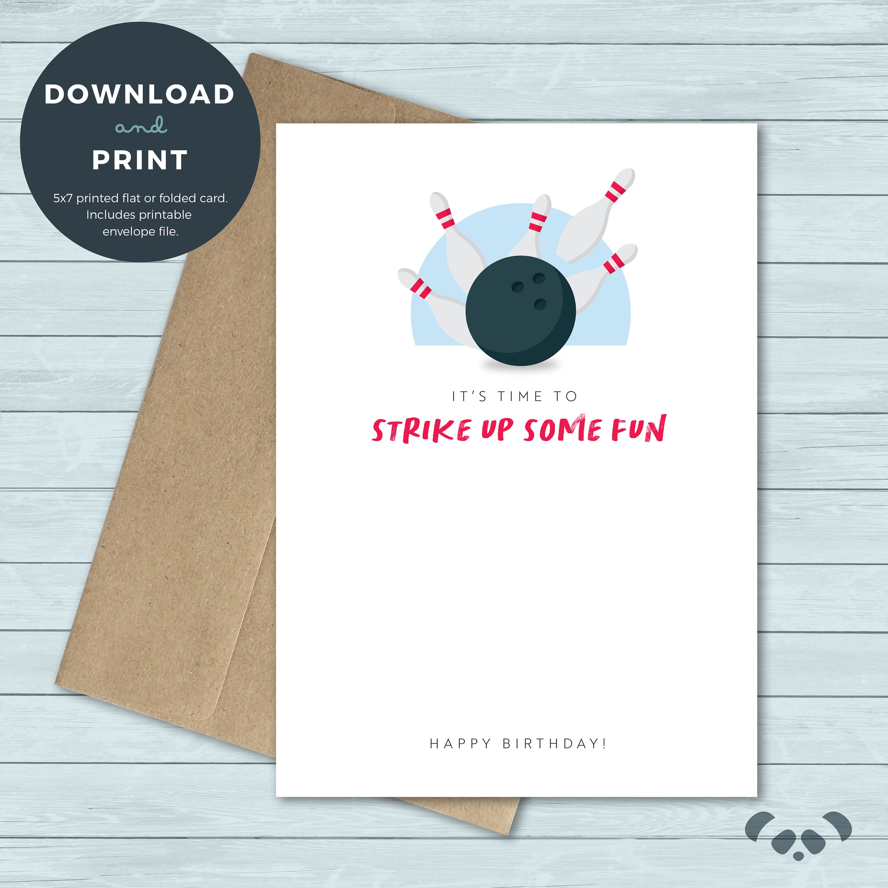 Printable Birthday Card Bowling Ball Bowl Pins Strike Adult Picture