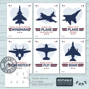 Tarjetas de San Valentín para niños / Avión de combate Avión San Valentín / Avión Jet Avión Aula Tarjetas San Valentín / Descarga instantánea editable