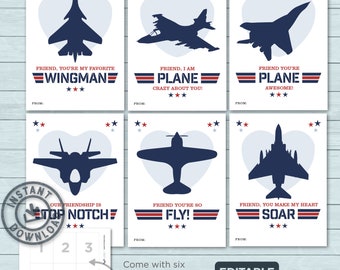 Kids Valentine cards | Fighter Jet Airplane Plane Valentines | Aircraft Jet Plane Classroom Cards Valentines | Editable Instant Download