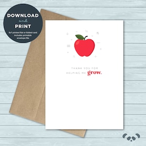Printable Thank You Card | Apple Teacher Appreciation Thank You Greeting Card | Digital Download